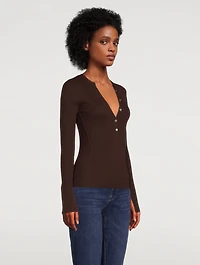 Ribbed Wool And Silk Henley Top