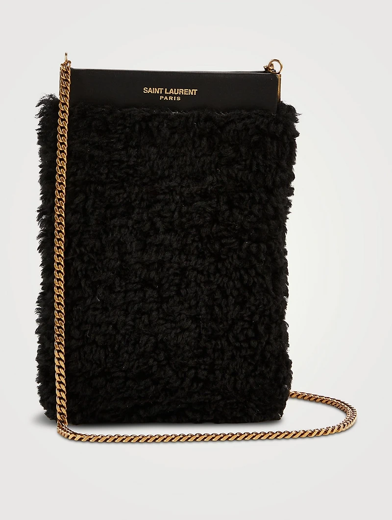 Pac Pac Shearling And Leather Crossbody Phone Case