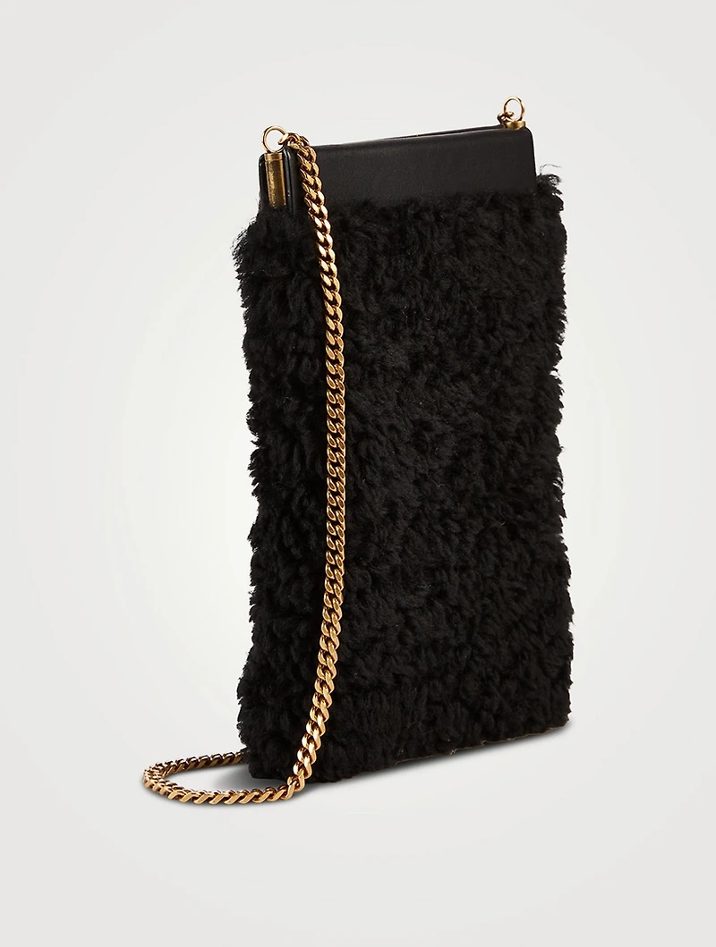 Pac Pac Shearling And Leather Crossbody Phone Case