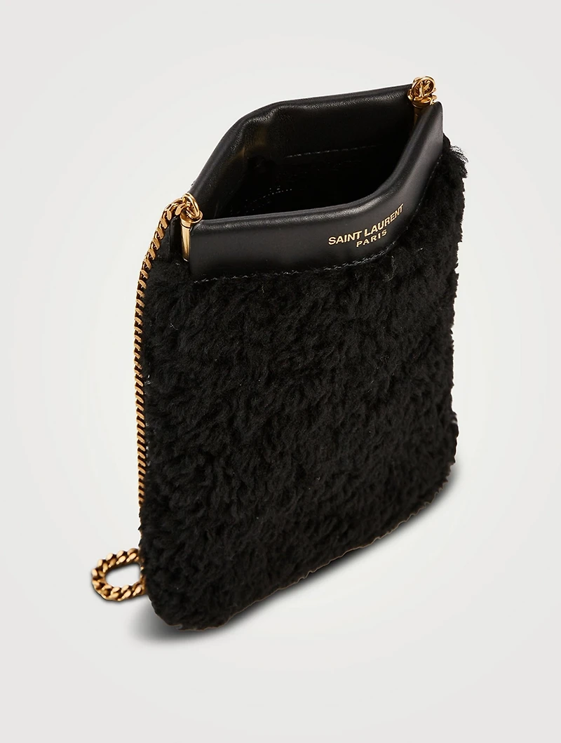 Pac Pac Shearling And Leather Crossbody Phone Case