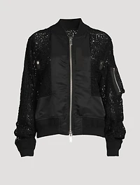 Message Embroidered Lace Bomber Jacket