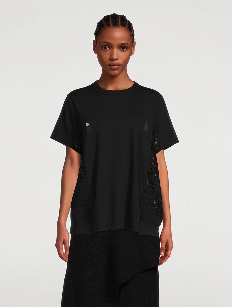 Cotton T-Shirt With Embroidered Sides