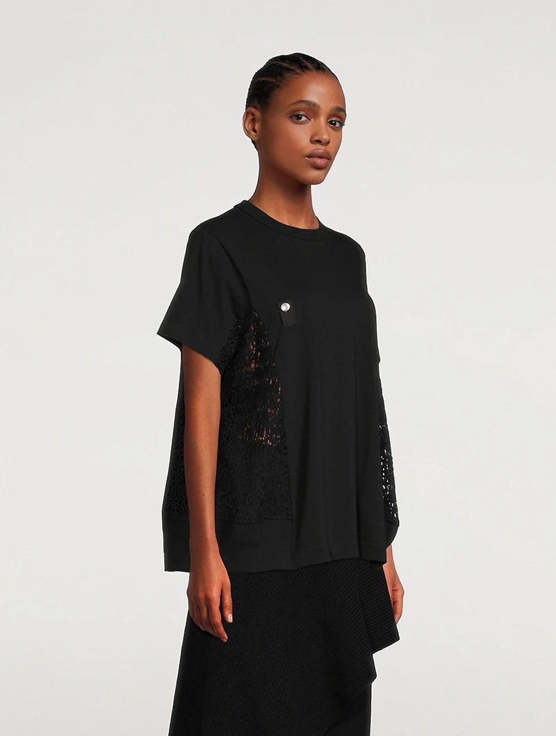 Cotton T-Shirt With Embroidered Sides