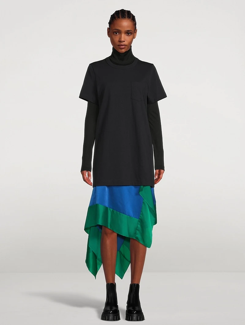Satin And Jersey T-Shirt Dress