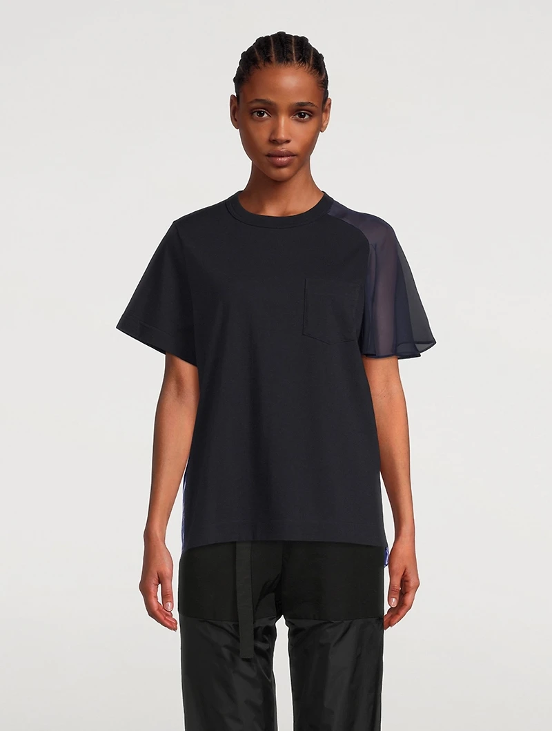 Cotton Poplin And Chiffon T-Shirt