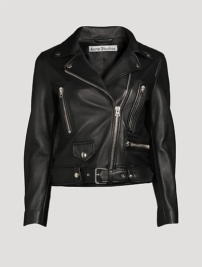 Cropped Leather Biker Jacket