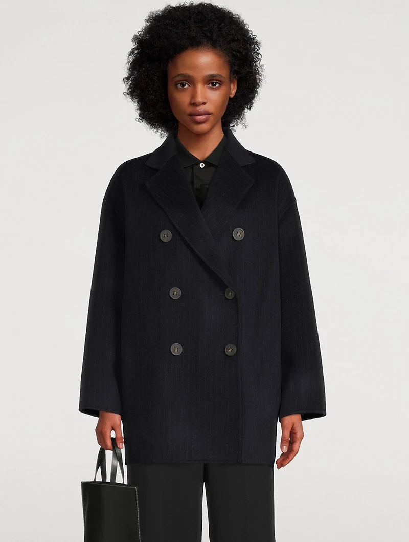 Wool Double-Breasted Coat Pinstripe Print