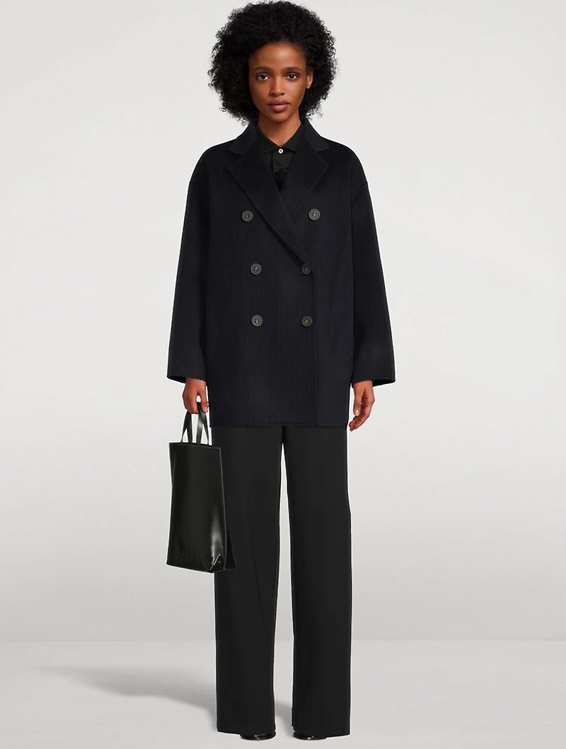 Wool Double-Breasted Coat Pinstripe Print