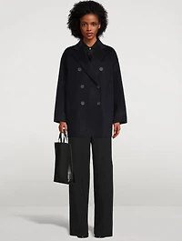 Wool Double-Breasted Coat Pinstripe Print