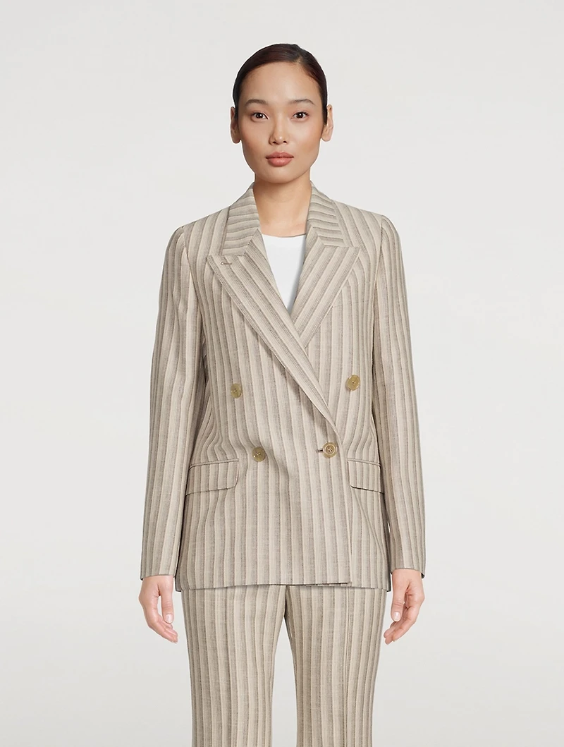Double-Breasted Blazer Stripe Print