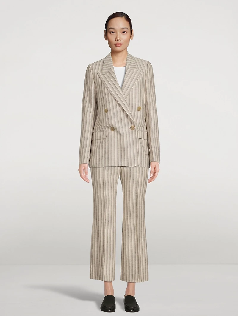 Double-Breasted Blazer Stripe Print