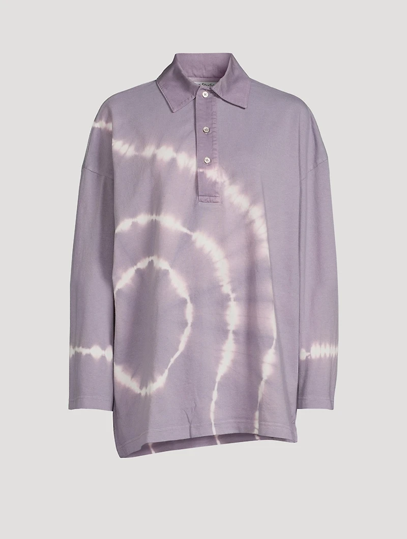 Long-Sleeve Polo Shirt Tie-Dye Print