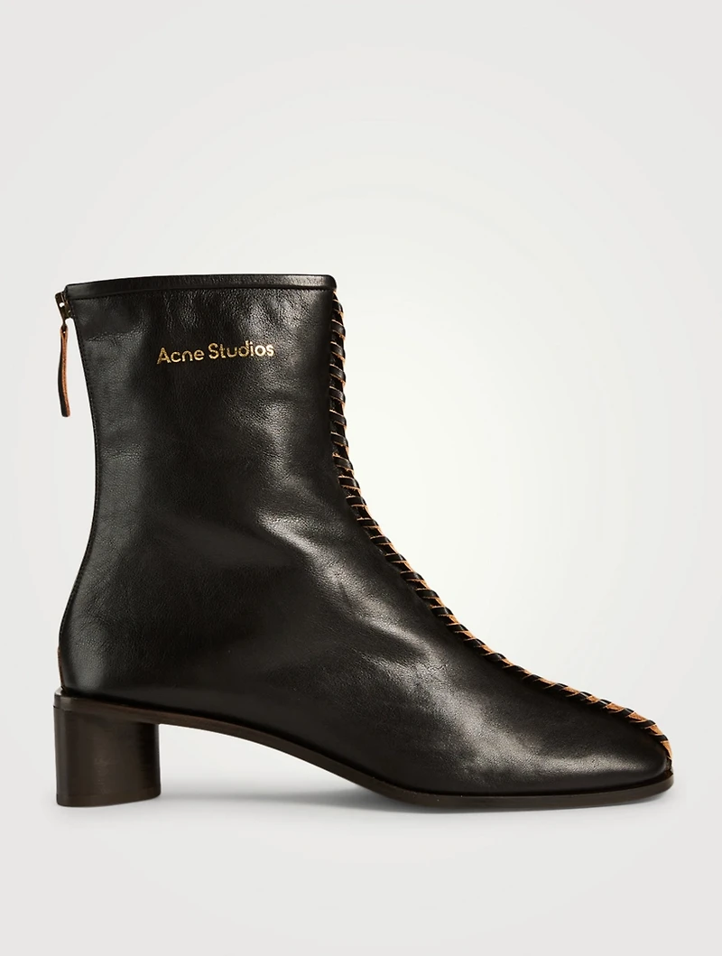 Whipstitch Leather Ankle Boots