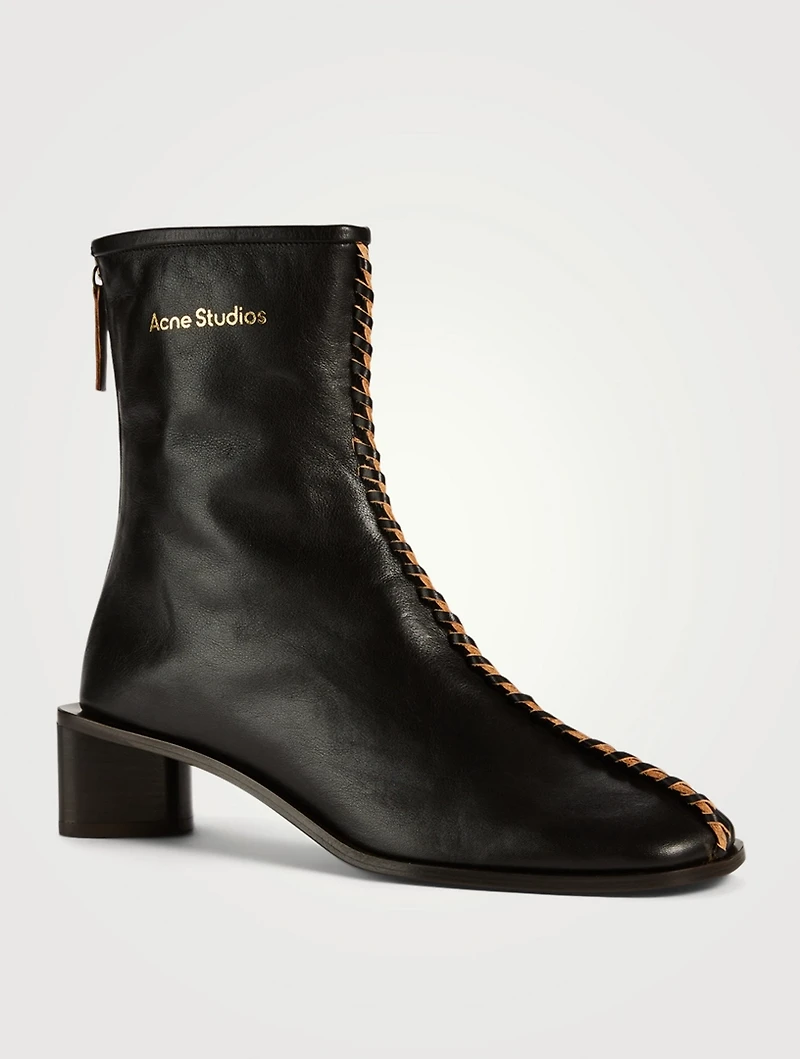 Whipstitch Leather Ankle Boots