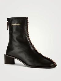 Whipstitch Leather Ankle Boots