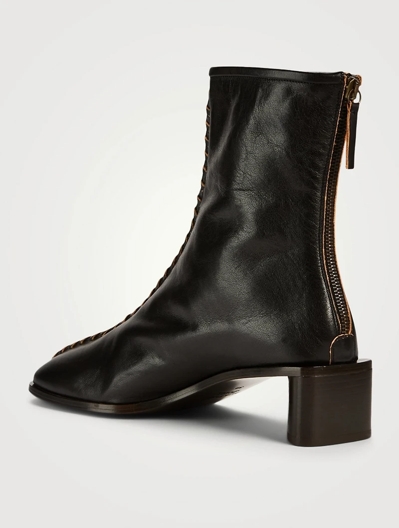 Whipstitch Leather Ankle Boots
