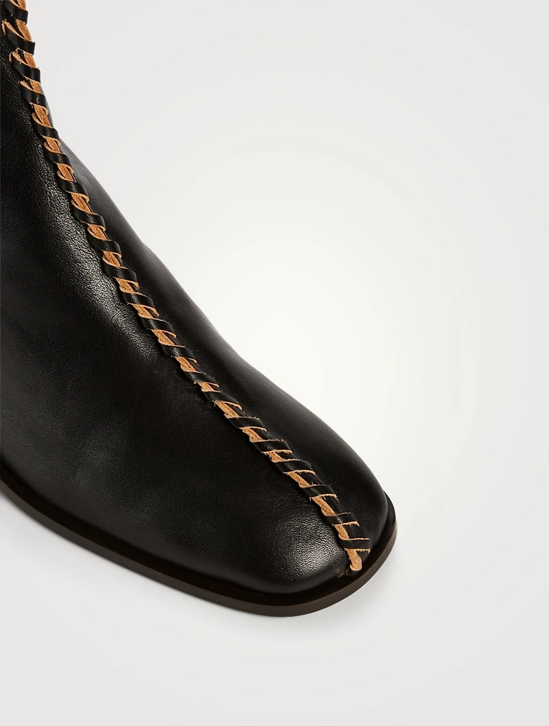 Whipstitch Leather Ankle Boots