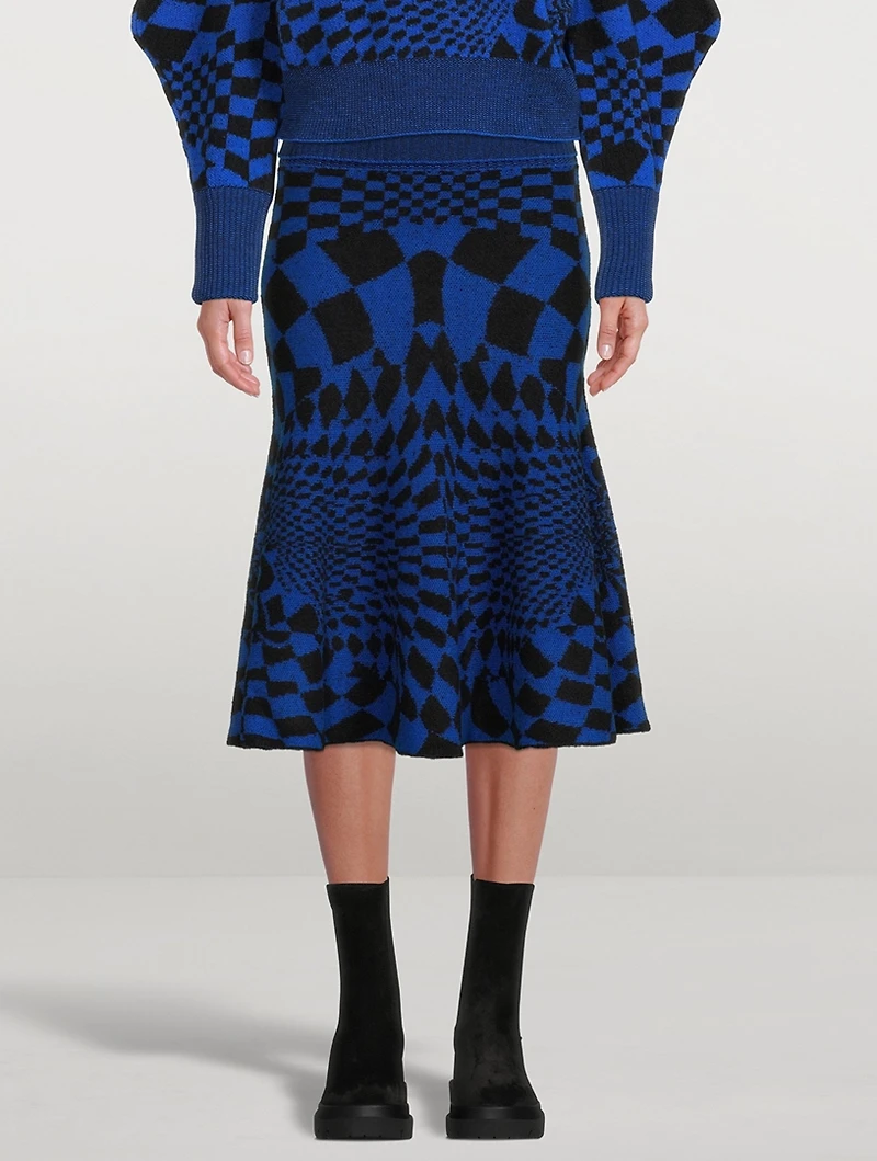 Geometric Virgin Wool Knit Midi Skirt