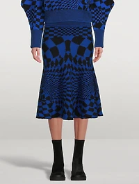 Geometric Virgin Wool Knit Midi Skirt