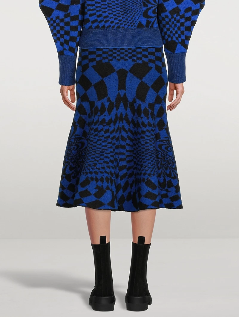 Geometric Virgin Wool Knit Midi Skirt