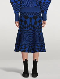 Geometric Virgin Wool Knit Midi Skirt