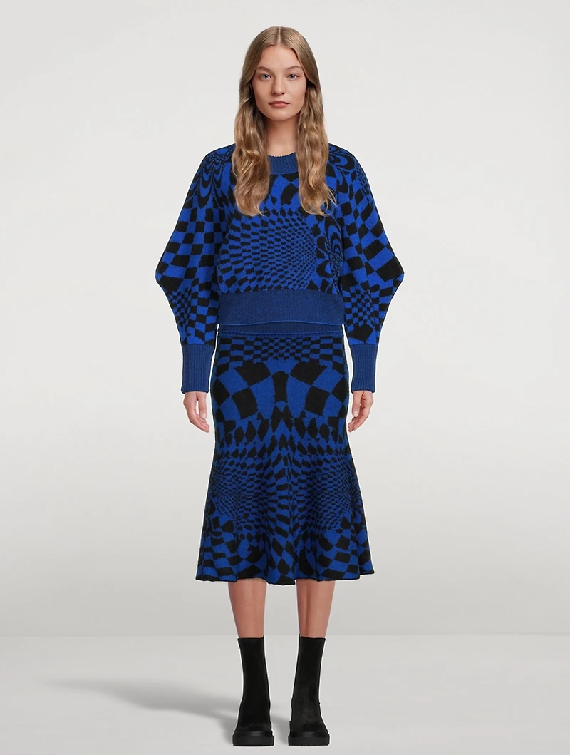 Geometric Virgin Wool Knit Midi Skirt
