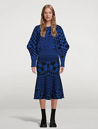 Geometric Virgin Wool Knit Midi Skirt