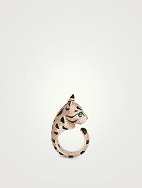 Fuzzy The Leopard Cat Rose Gold Ring With Emeralds and Diamonds