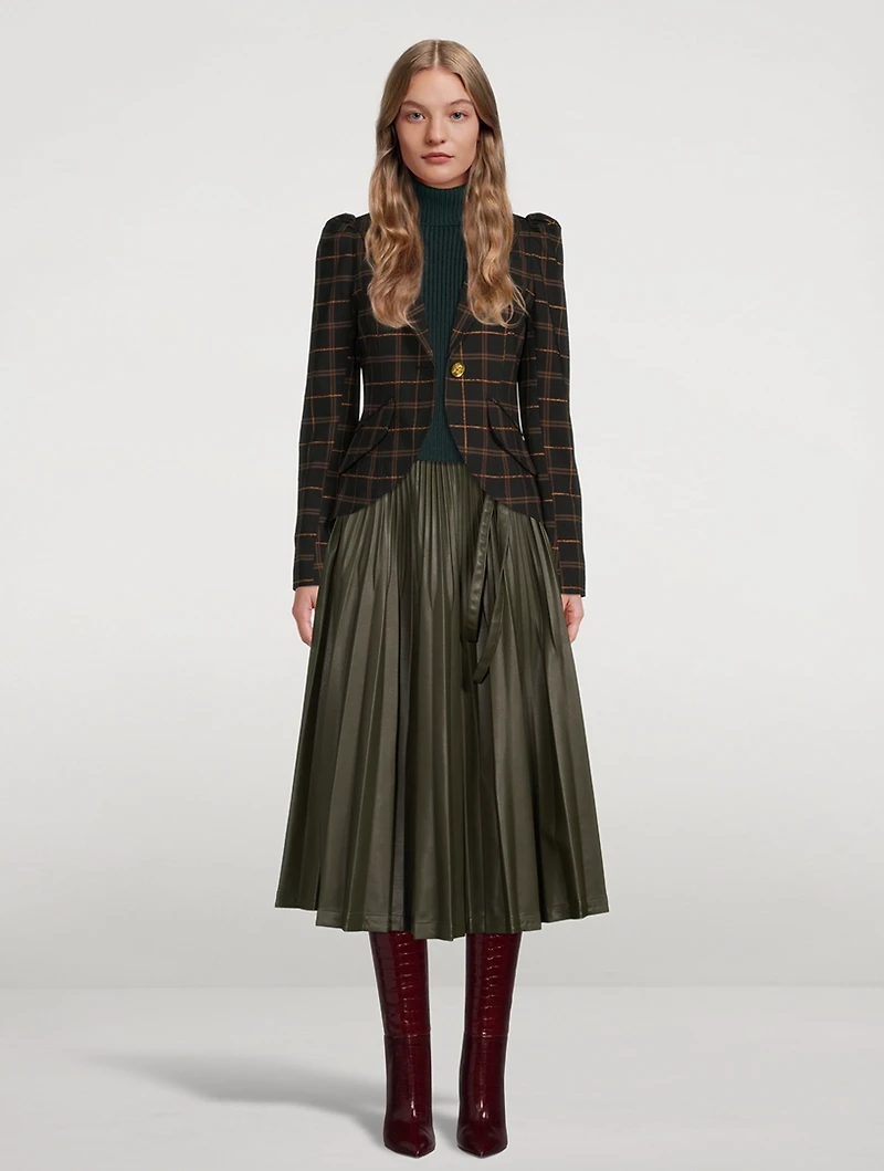 Pouf-Sleeve Blazer Check Print