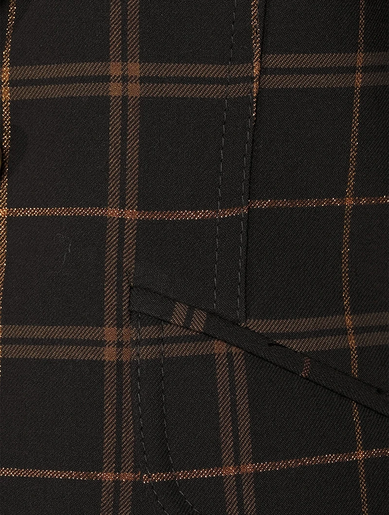 Pouf-Sleeve Blazer Check Print