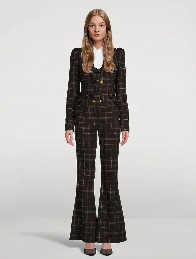 Bootcut Trousers Plaid Print