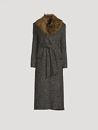 Belt Coat With Detachable Faux Fur Collar