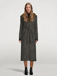 Belt Coat With Detachable Faux Fur Collar