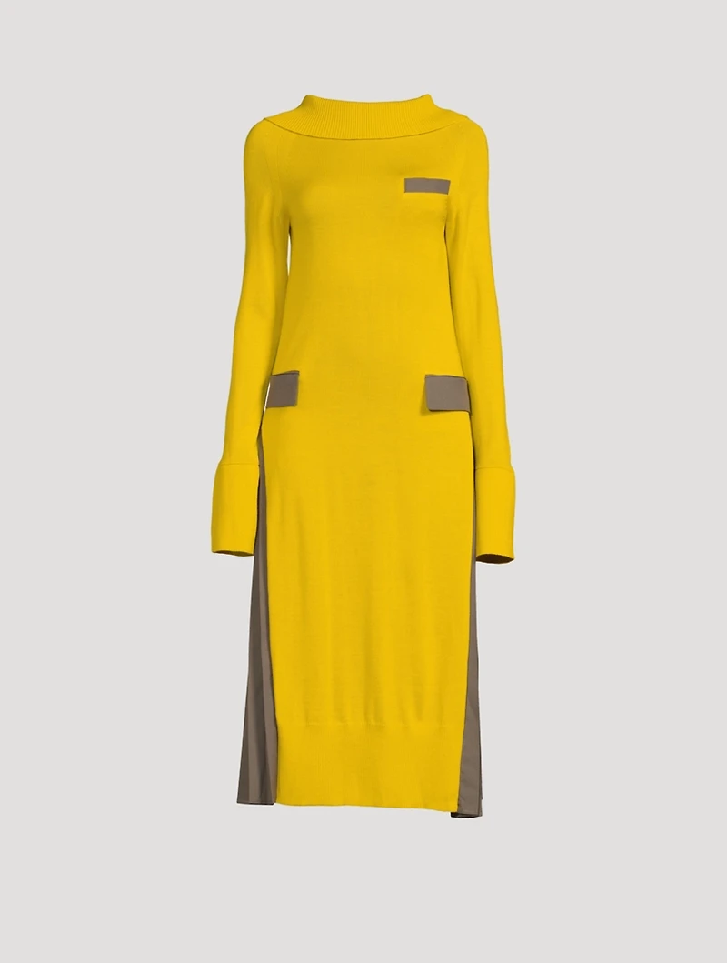 Wool Suiting Mix Midi Dress