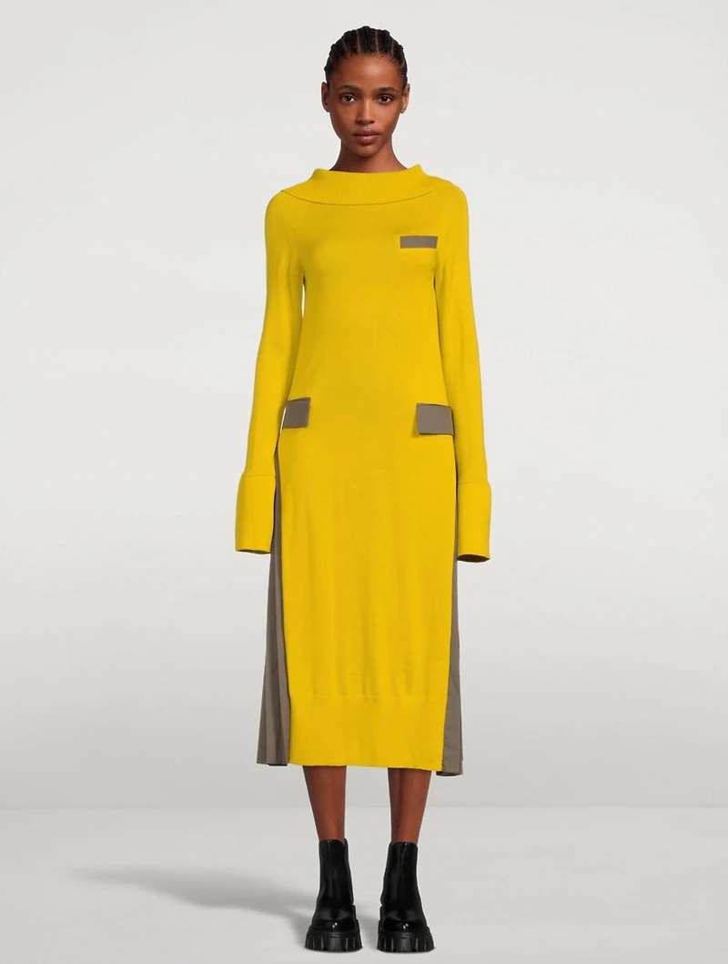 Wool Suiting Mix Midi Dress