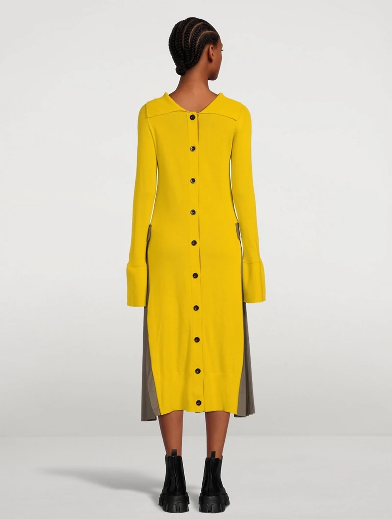 Wool Suiting Mix Midi Dress