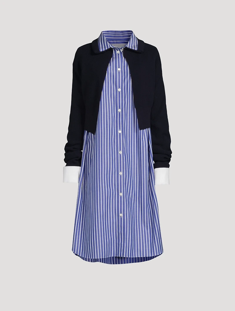 Cotton Poplin Wool Knit Midi Dress