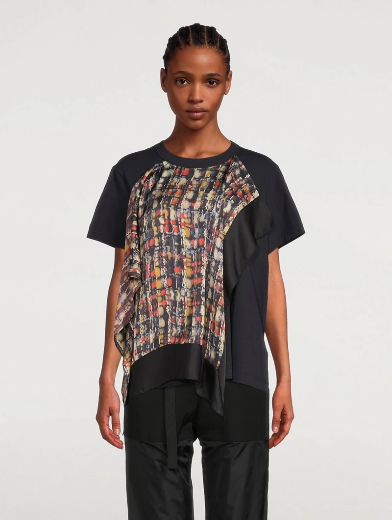 Cotton T-Shirt With Tweed Print Scarf