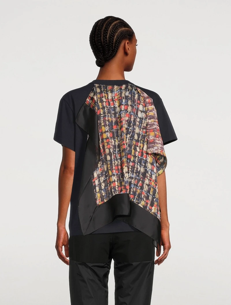 Cotton T-Shirt With Tweed Print Scarf