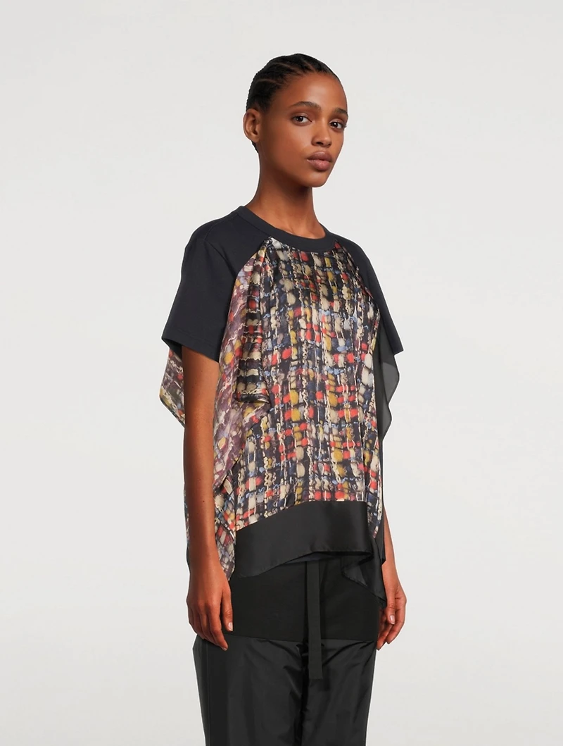 Cotton T-Shirt With Tweed Print Scarf