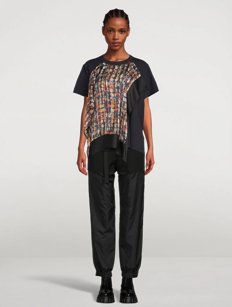 Cotton T-Shirt With Tweed Print Scarf