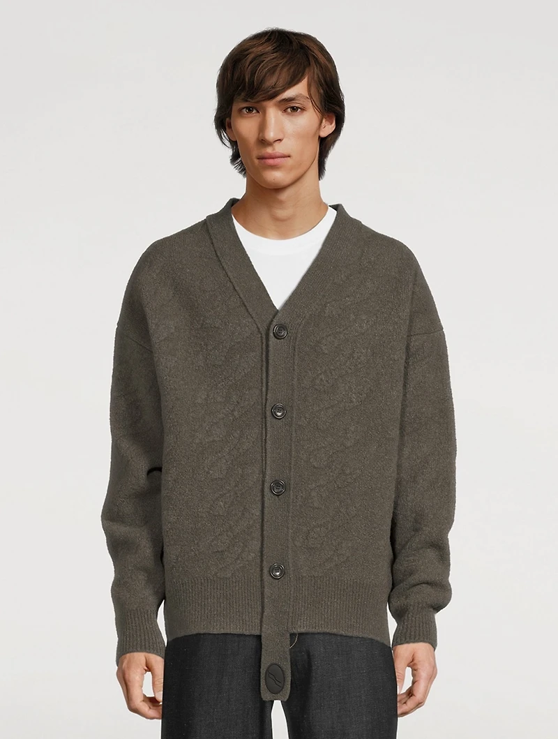 Wool-Blend Logo Cable-Knit Cardigan