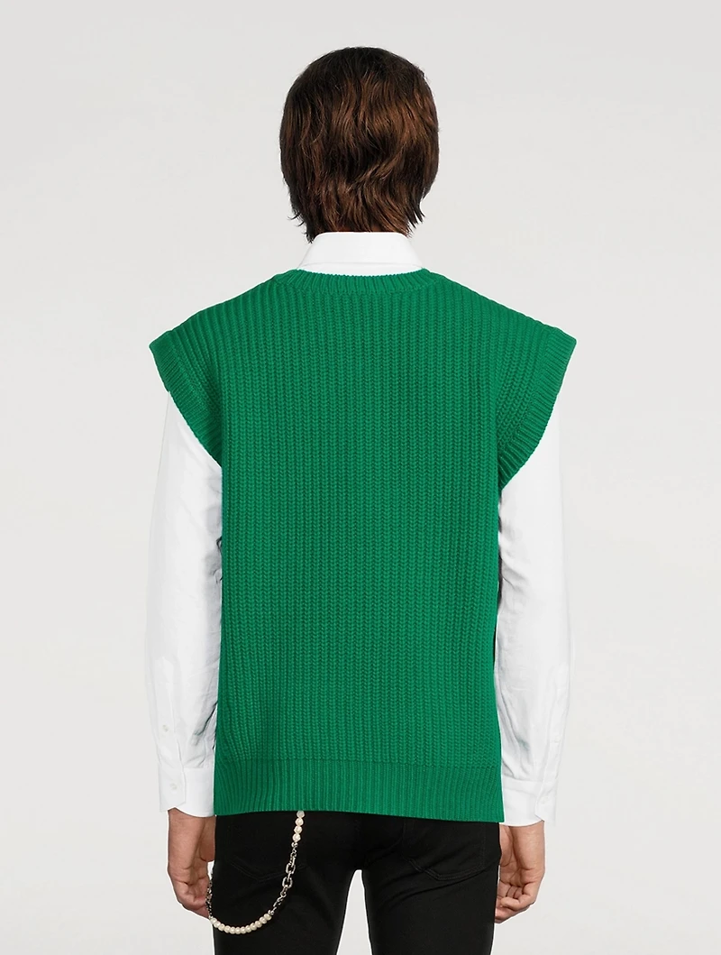 Wool-Blend Square Knit Vest With Logo