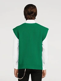 Wool-Blend Square Knit Vest With Logo