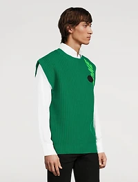 Wool-Blend Square Knit Vest With Logo