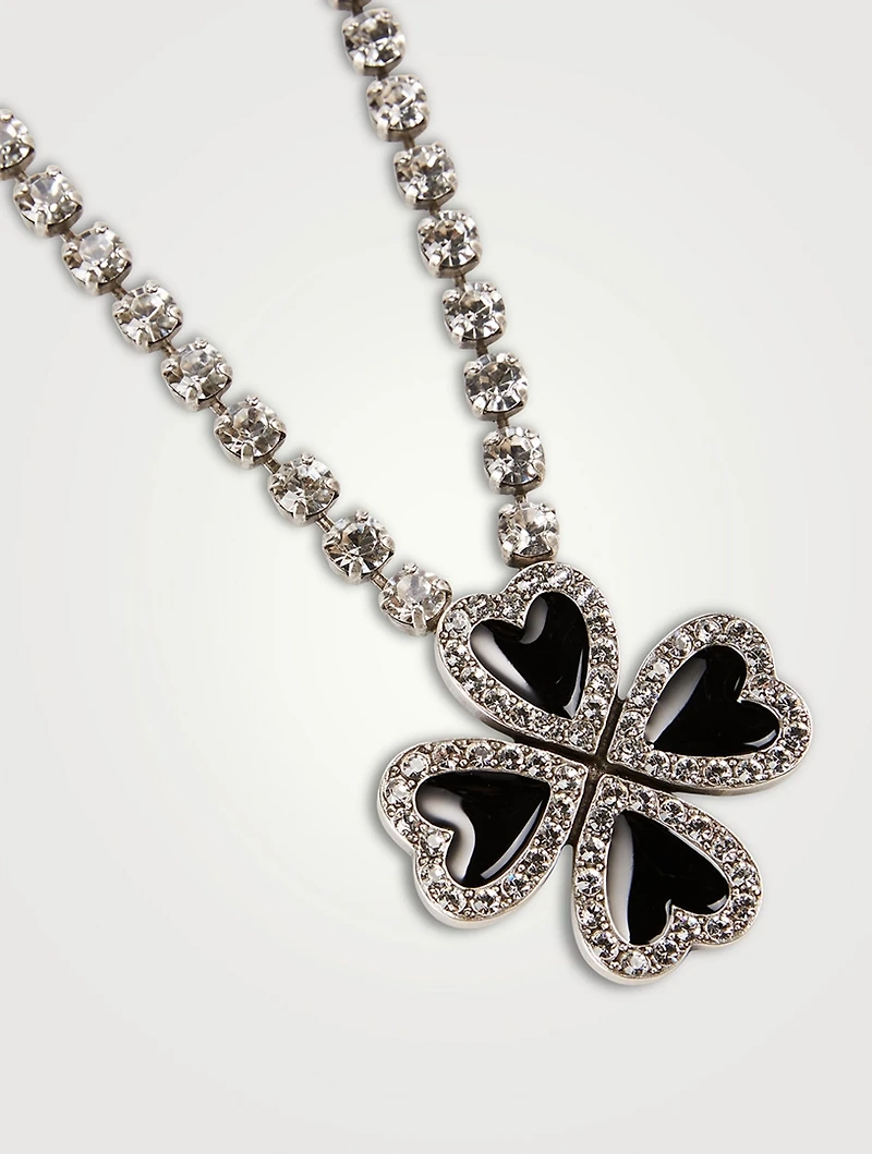 Crystal Heart Clover Necklace