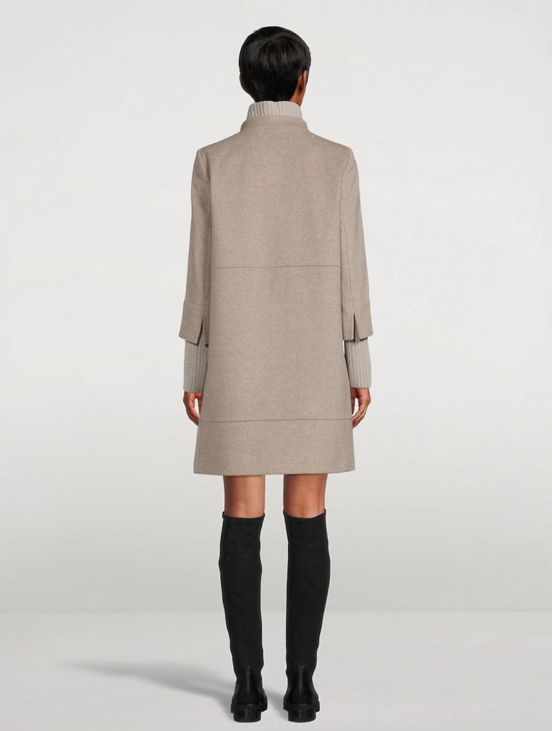 Wool Coat With Knitted Neck & Sleeves
