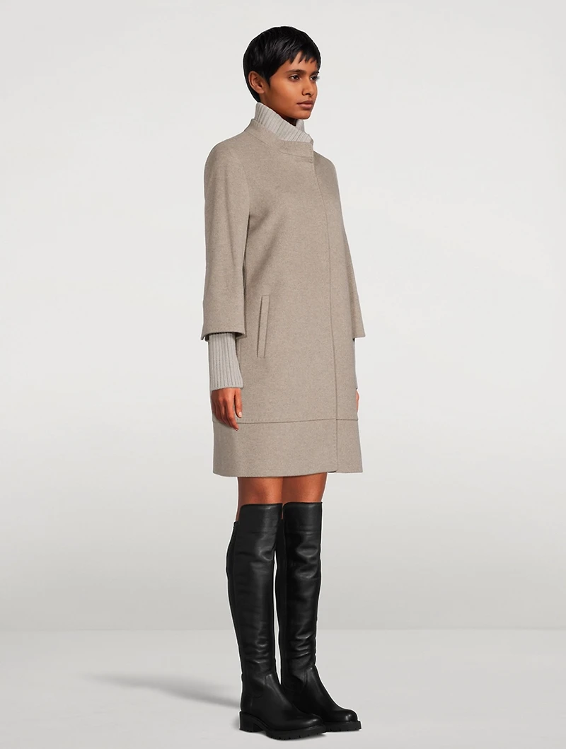 Wool Coat With Knitted Neck & Sleeves