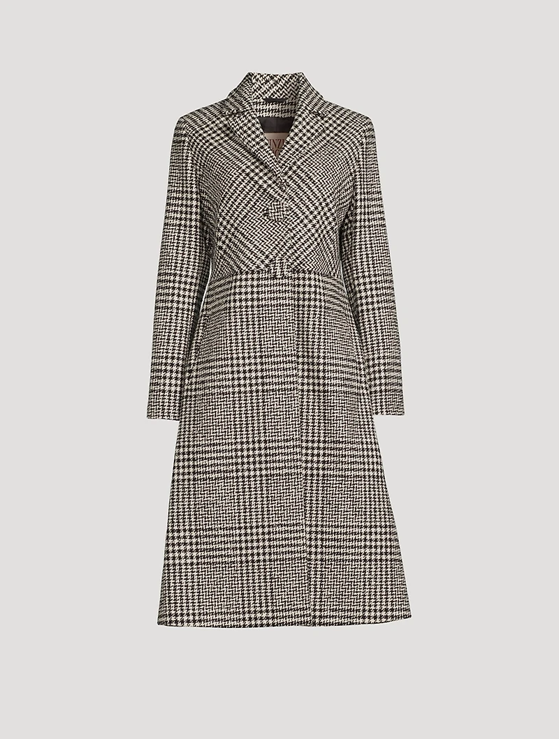 Prince Of Wales Wool-Blend Princess Cut Coat