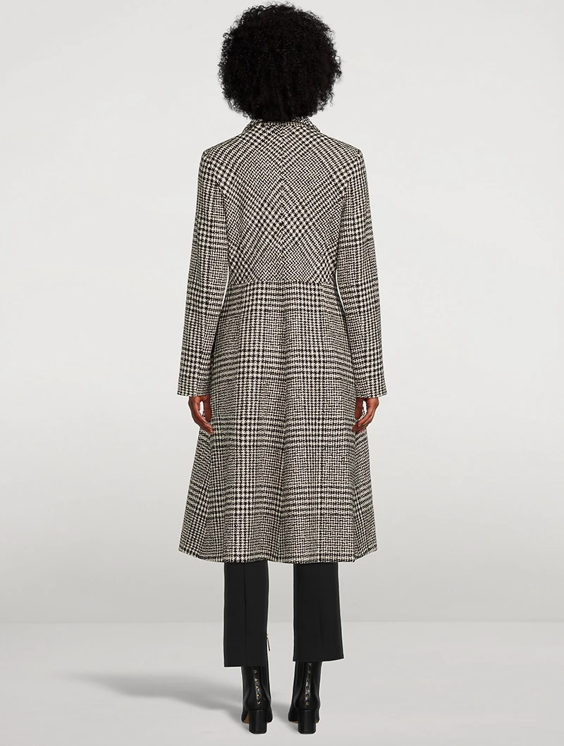 Prince Of Wales Wool-Blend Princess Cut Coat